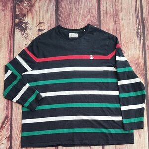Original Penguin Mens Terry Cloth Stripe Crew Neck Sweater T Shirt Like New